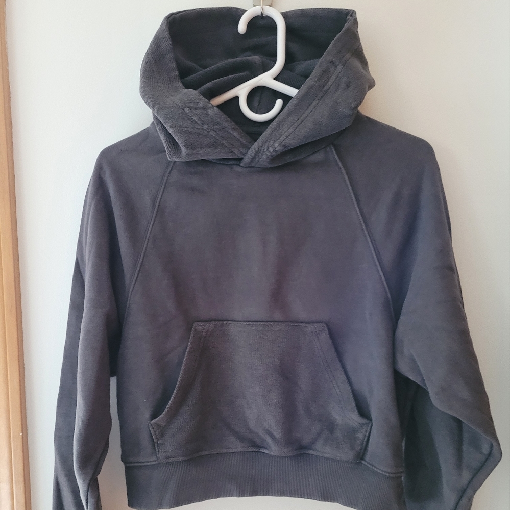Aerie Luxe Inside Out Cropped Hoodie Gray